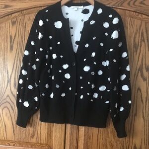 Chicos Women’s Size 1 Medium Black White Polka Dot Cardigan